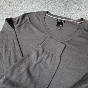 J.Ferrar Mens XL V-Neck Sweater Charcoal Gray Cotton Modal Blend Knit Pullover